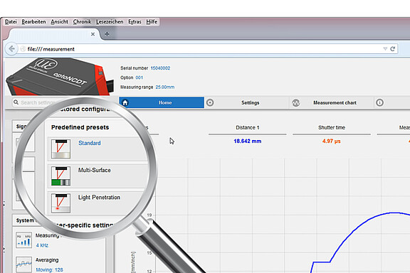 Webinterface Lasersensor optoNCDT 1420